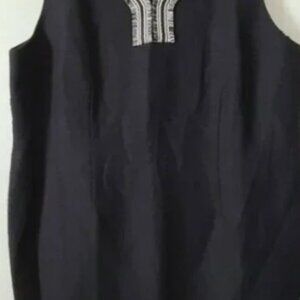 Talbots Plus Petite V Neck Shift Dress 22WP Black Fringe Sleeveless Lined NWT